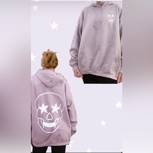 New Lilac Gildan hoodie printed left chr at and back skull sweatshirt
